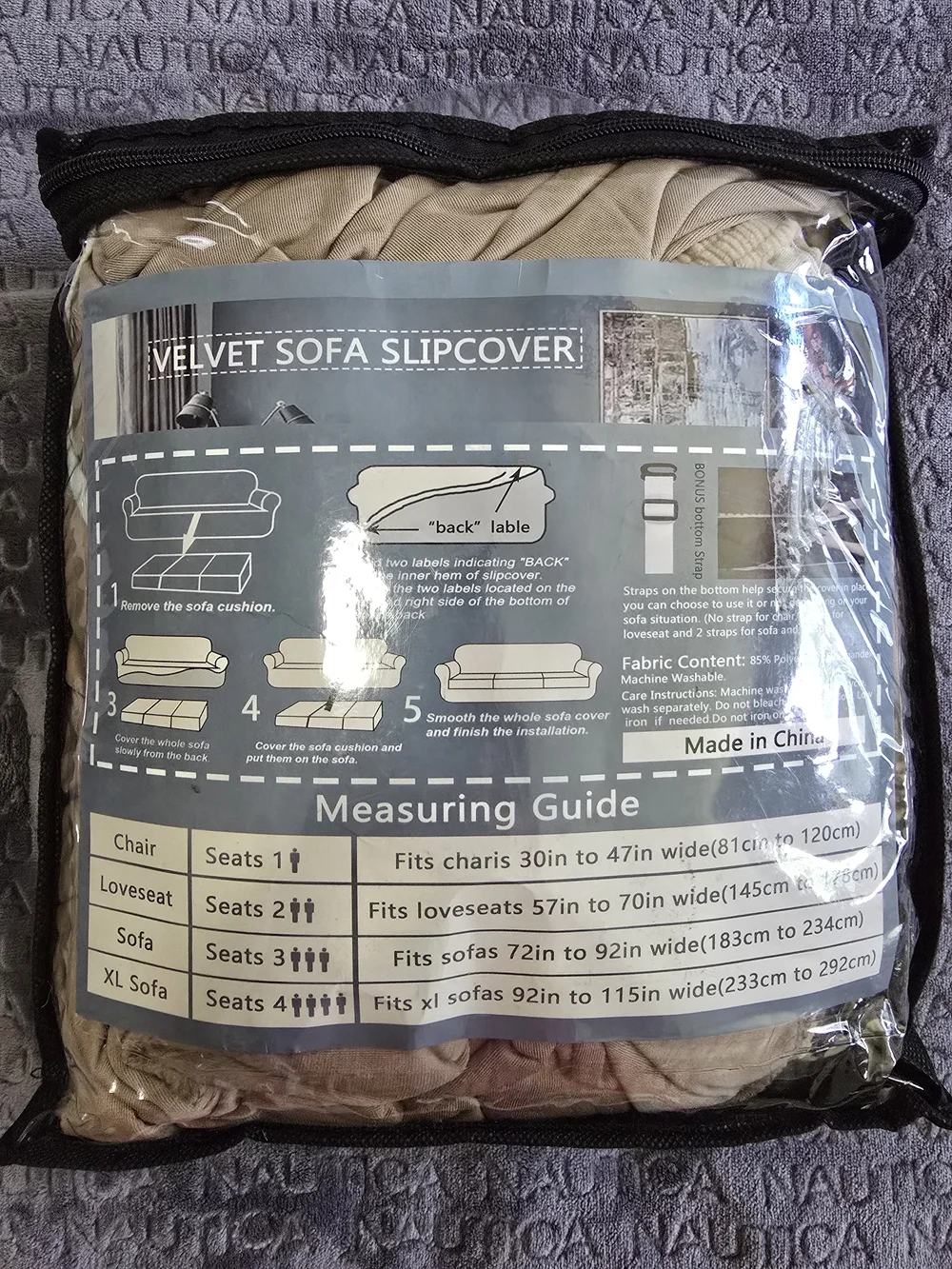 Source Unknown Velvet Sofa Slipcover in Taupe and Dark Gray